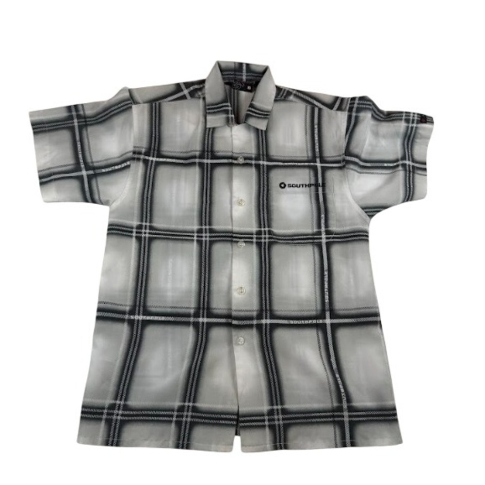 Southpole Shirt Mens Small Grey Black Plaid Short Sleeve Button Down Y2K Skater